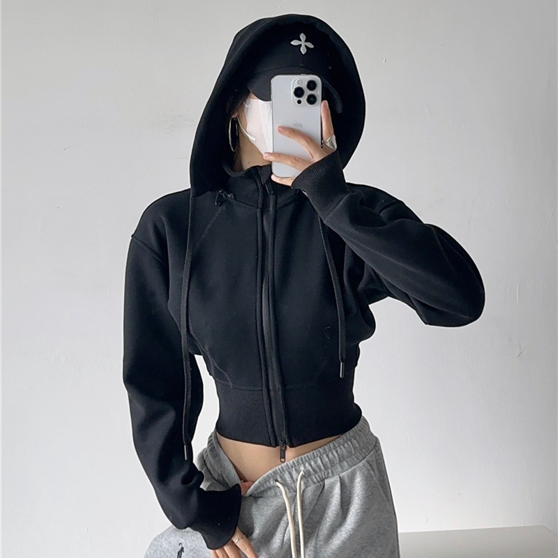 Mens Fashion Zip Up Hoodies - Women Crop Hoodie Sweatshirts Fashion Solid