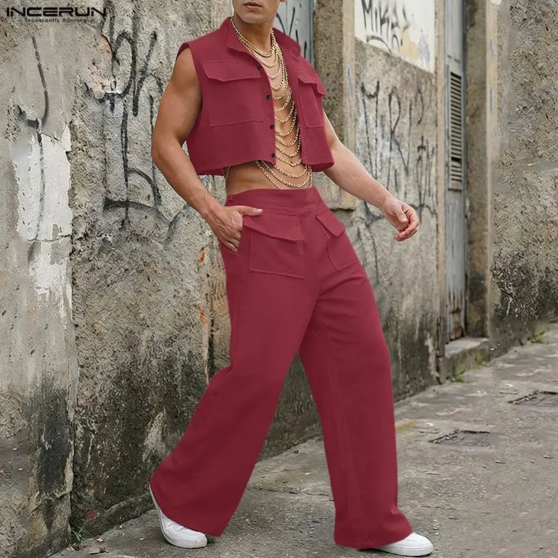 Men'S Fashion Designer - INCERUN Men Sets Solid Sleeveless Crop