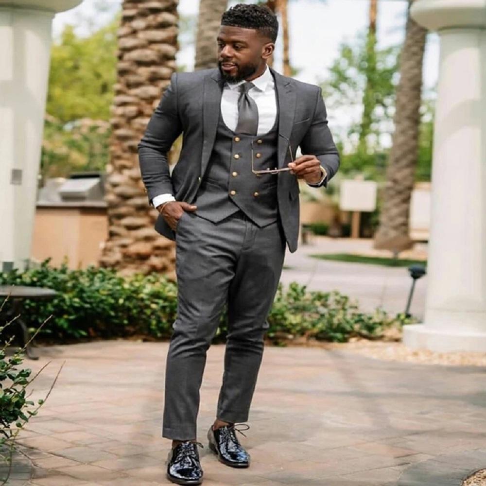 Mens Fashion Dark Grey Pants - Dark Grey Men Wedding Suits Slim