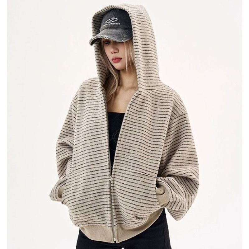 Mens Fashion Zip Up Hoodies - 2026 Autumn Winter New Retro Stripe