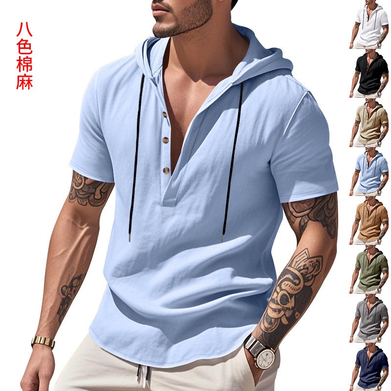 Linen Shirt Summer - Casual Linen Shirt Light Blue T