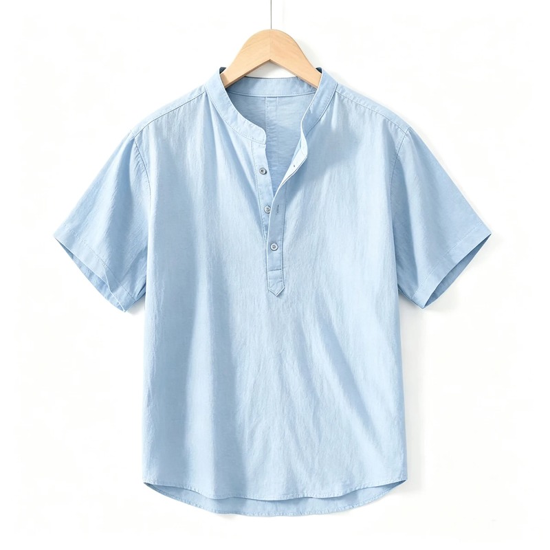 Linen Shirt Summer - Men Cotton Linen Short-Sleeve Shirt with