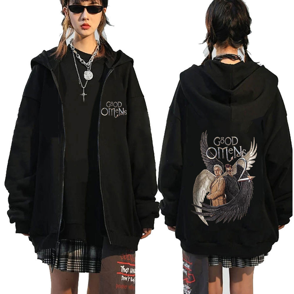 Mens Fashion Zip Up Hoodies - Good Omens Zipper Hoodies Men Fashion