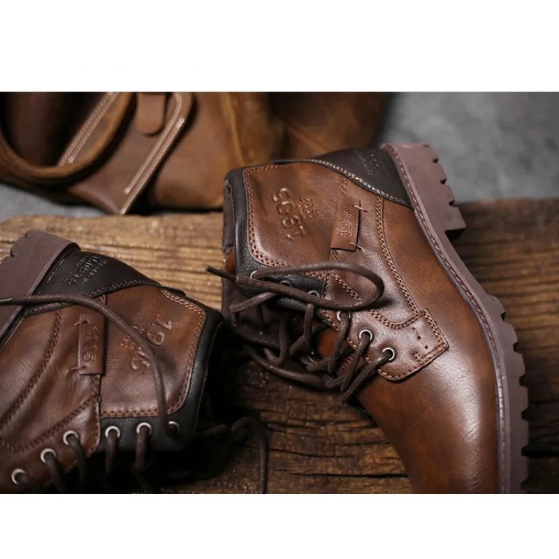 Leather Men Ankle Boots Plus S - Mens Fashion Combat Boots 评论和价格