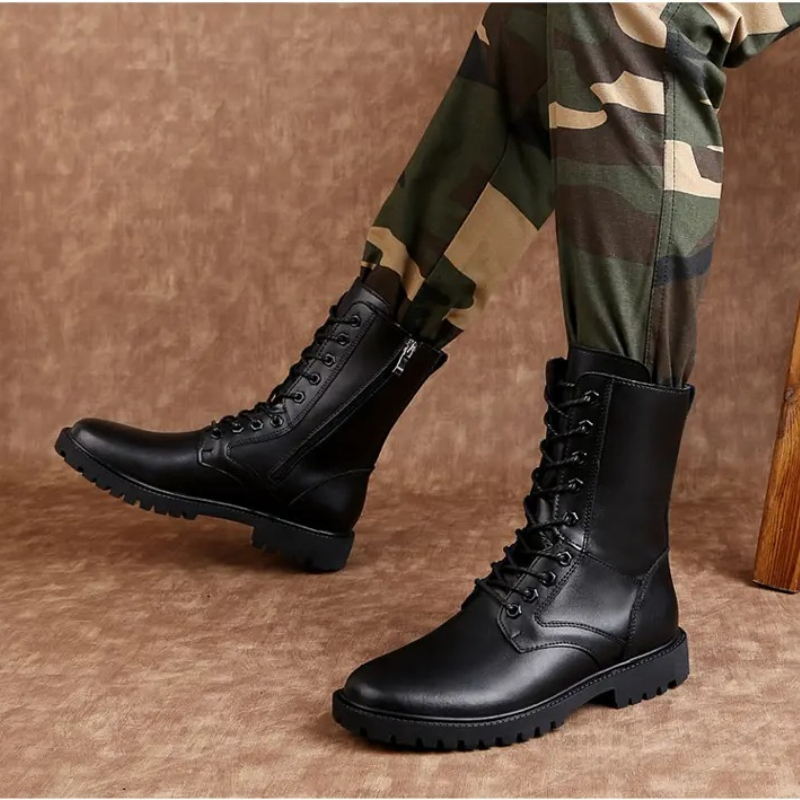 Men Mid Calf Leather Combat Bo - Mens Fashion Combat Boots 评论和价格