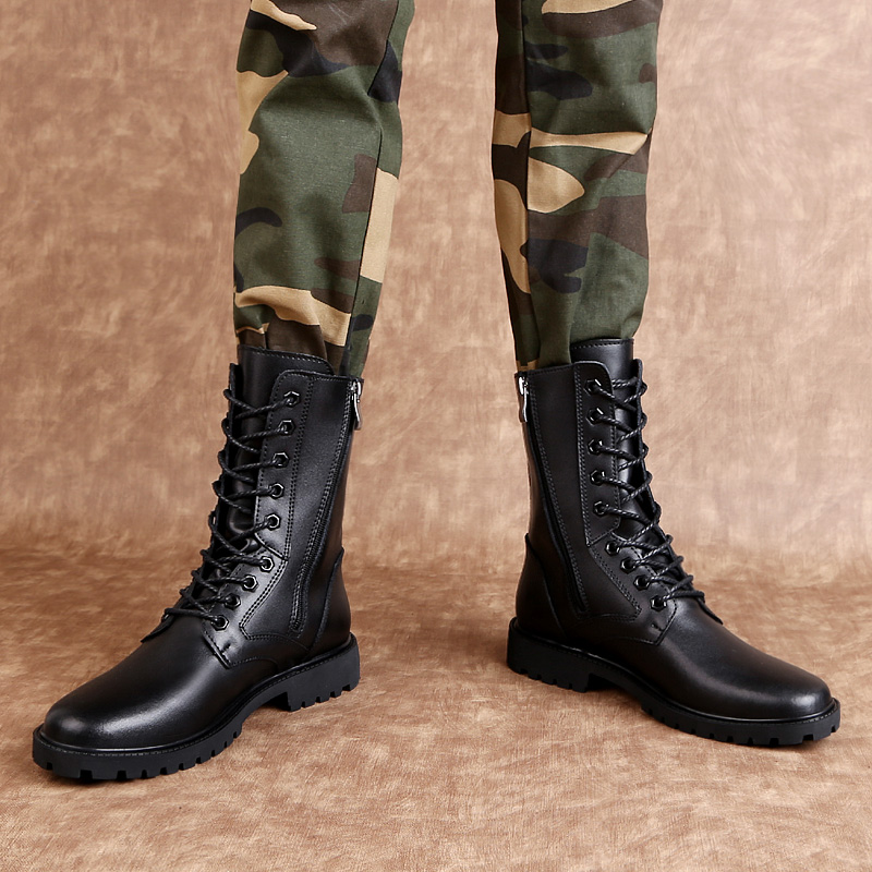 Men Mid Calf Leather Combat Bo - Mens Fashion Combat Boots 评论和价格