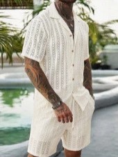 Men Crochet Knit 2 Piece Set L - Men'S Fashion For Summer 评论和价格