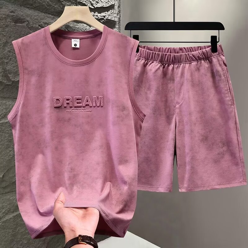 Summer 2pcs Tie Dye Vest Sets  - Track Suit Men 评论和价格