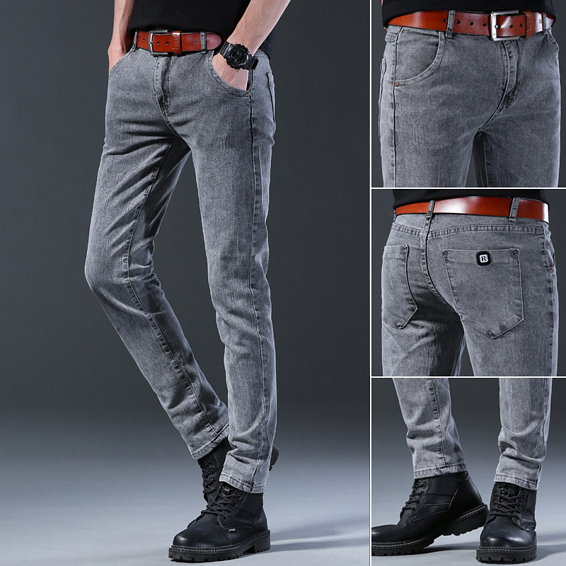 Men's Slim Elastic Grey Jeans  - Men'S Fashion Grey Jeans 评论和价格