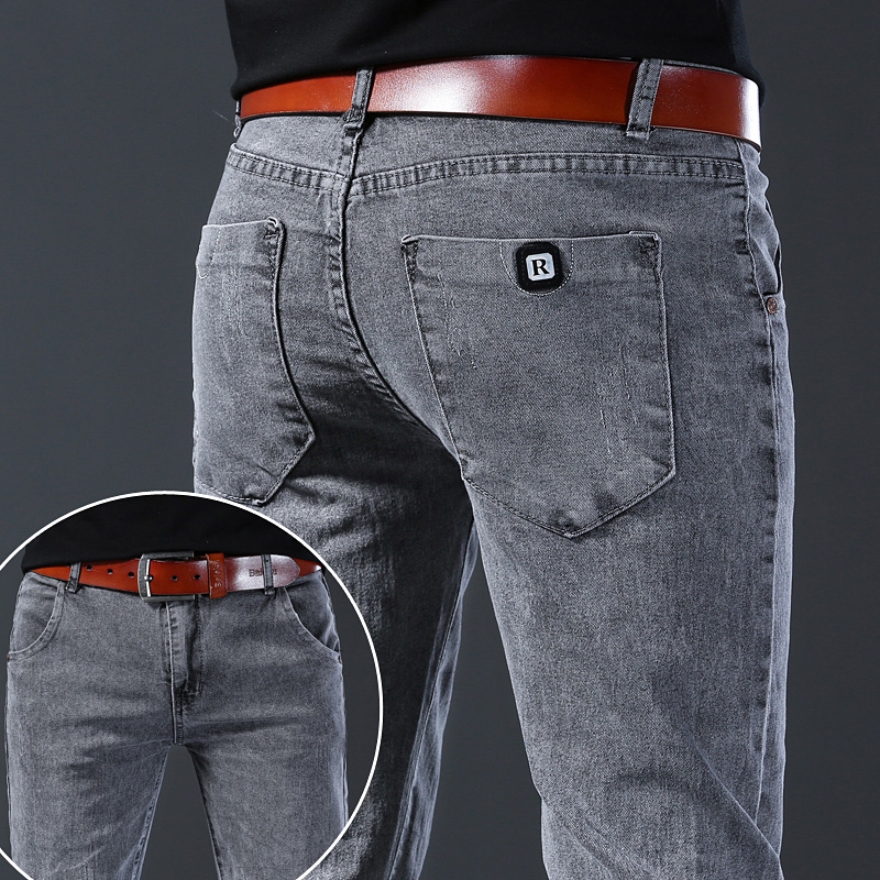 Men's Slim Elastic Grey Jeans  - Men'S Fashion Grey Jeans 评论和价格