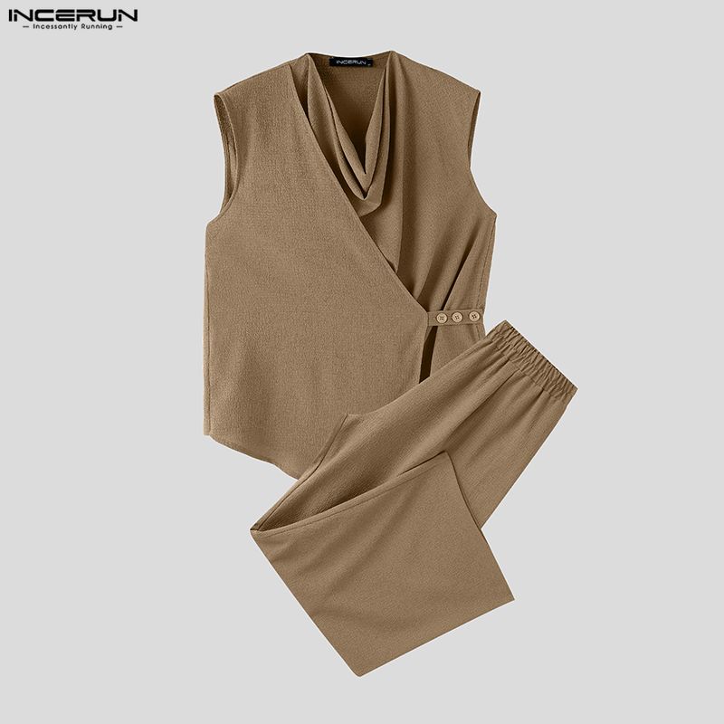 INCERUN Men Sets Solid Color S - Track Suit Men 评论和价格