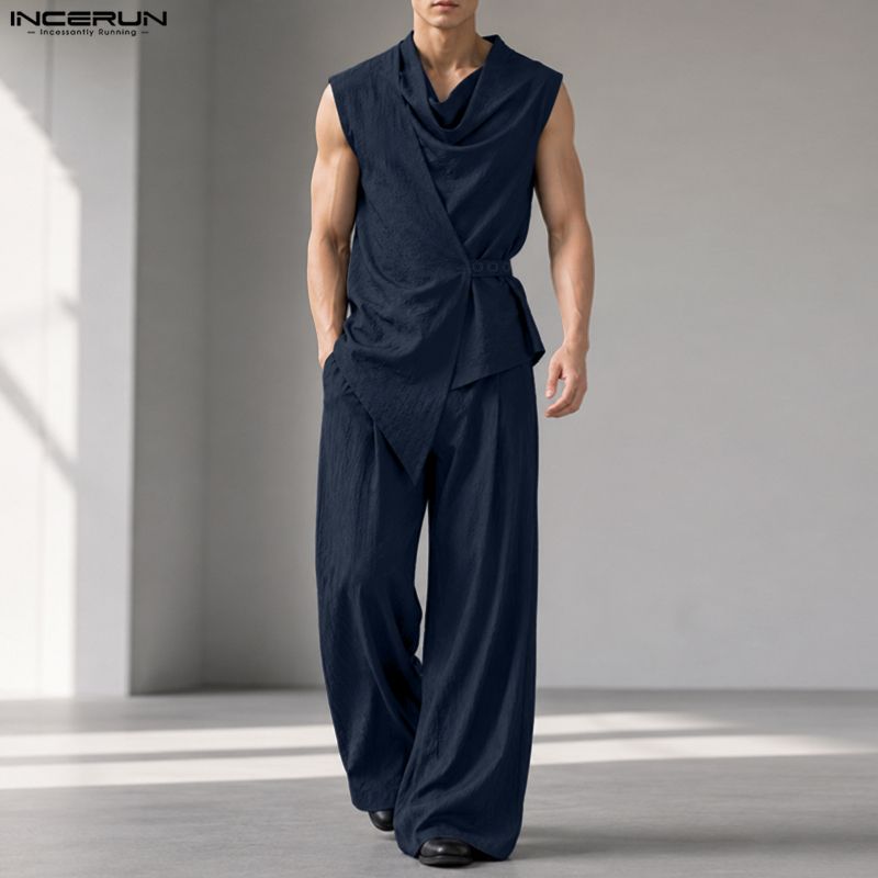 INCERUN Men Sets Solid Color S - Track Suit Men 评论和价格