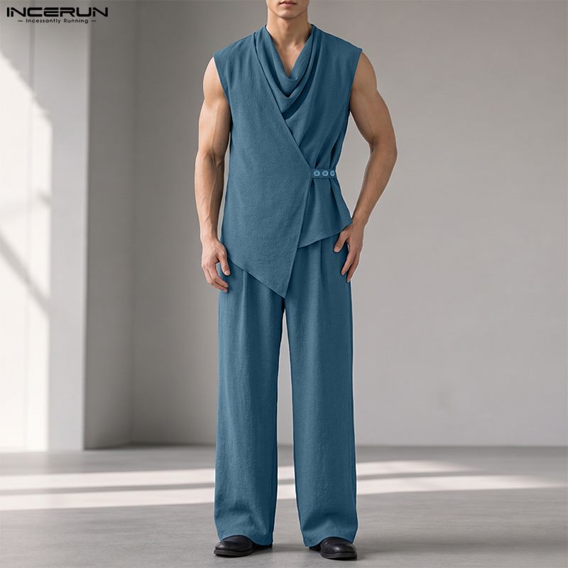 INCERUN Men Sets Solid Color S - Track Suit Men 评论和价格