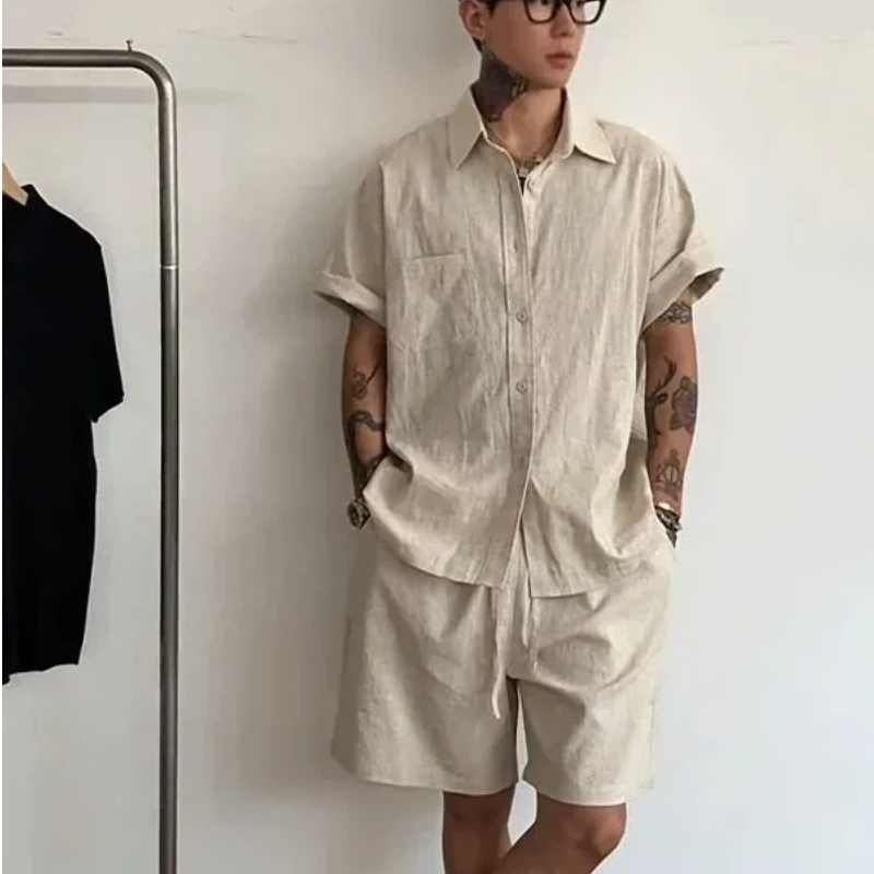 Mens Linen Cotton 2 Piece Set  - Linen Shirt Summer 评论和价格