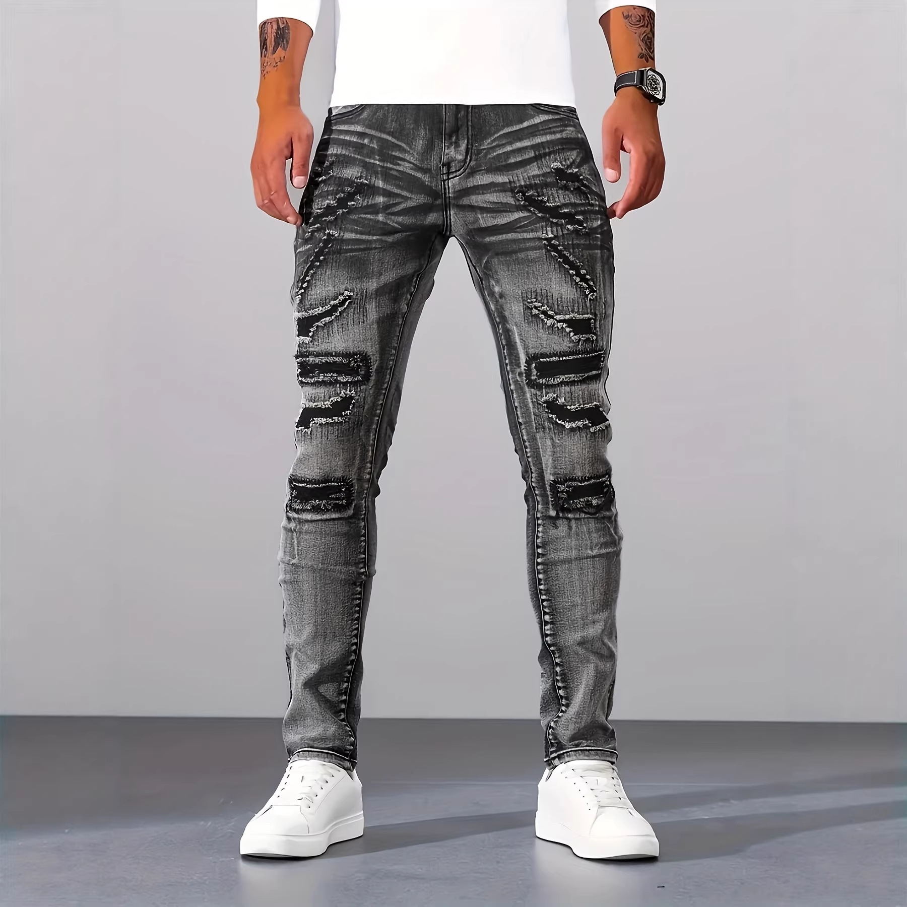 Men Grey Slim Simple Casual Da - Men'S Fashion Grey Jeans 评论和价格