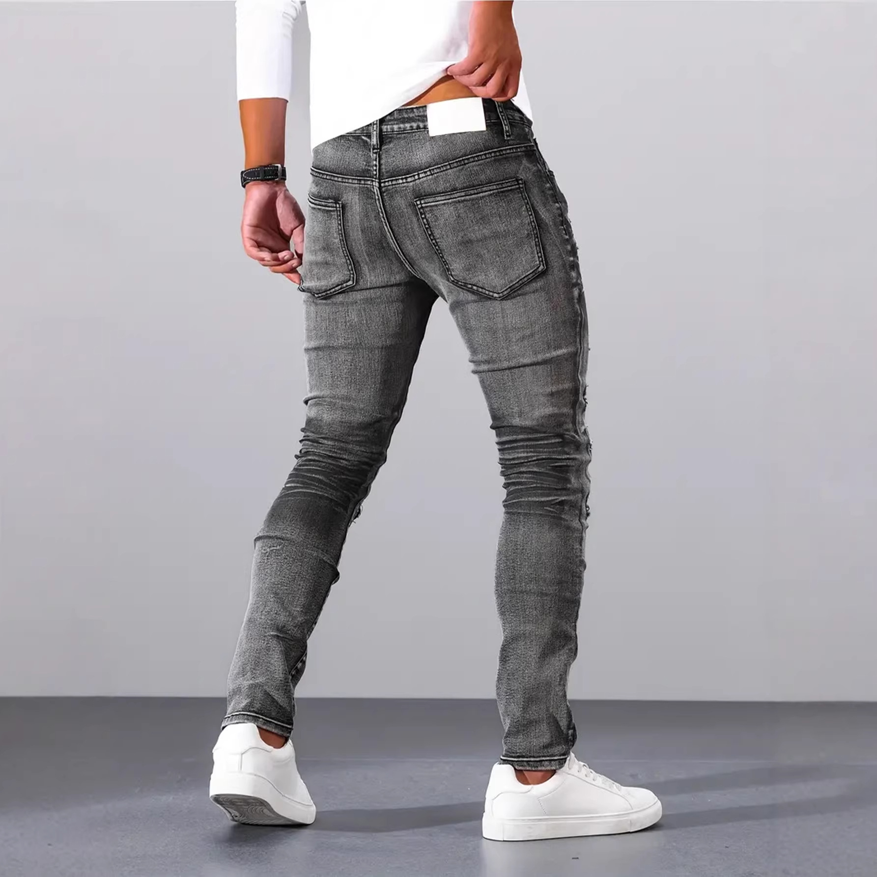 Men Grey Slim Simple Casual Da - Men'S Fashion Grey Jeans 评论和价格