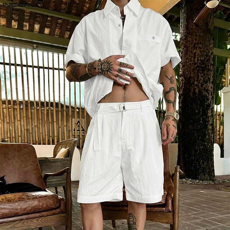 INCERUN Men Sets Solid Lapel S - Track Suit Men 评论和价格