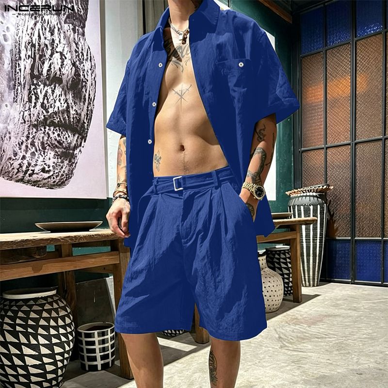 INCERUN Men Sets Solid Lapel S - Track Suit Men 评论和价格