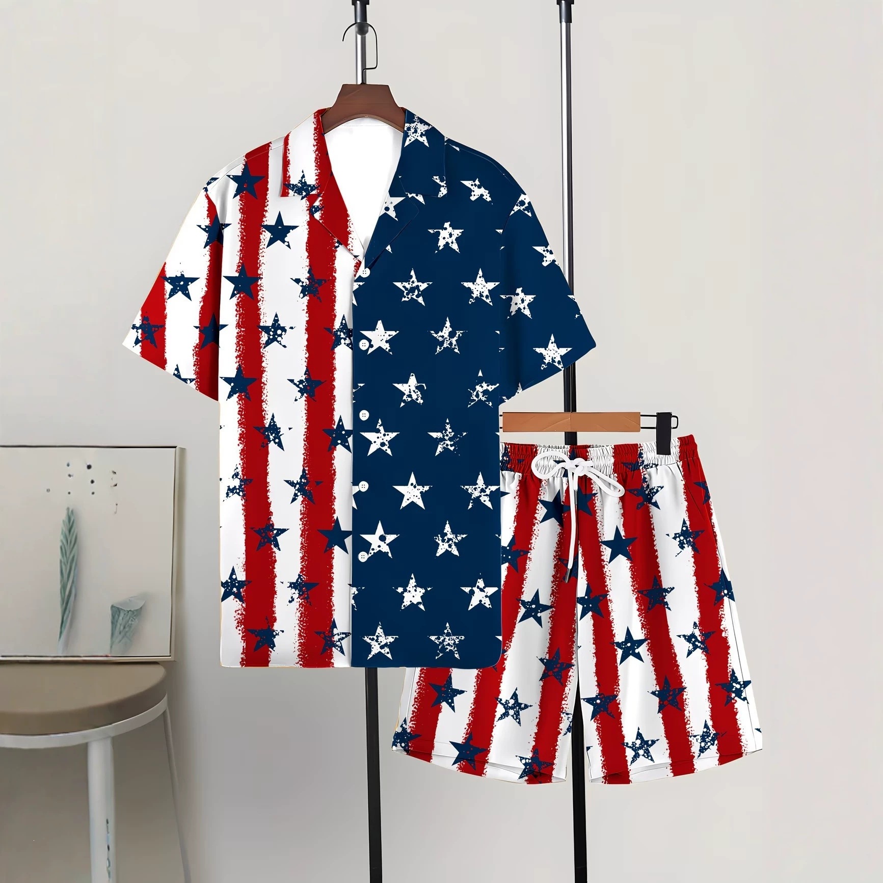 Men's Short Sleeve Flag Patter - Track Suit Men 评论和价格