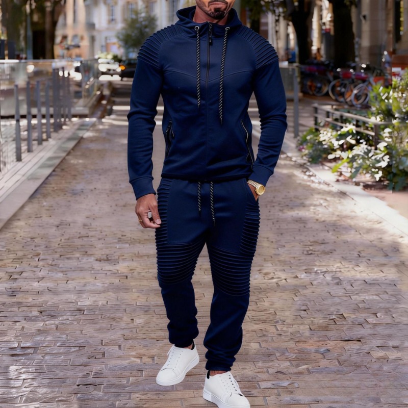 Men's Pleated Detail Full Zip  - Jogger Sweatpants Men 评论和价格