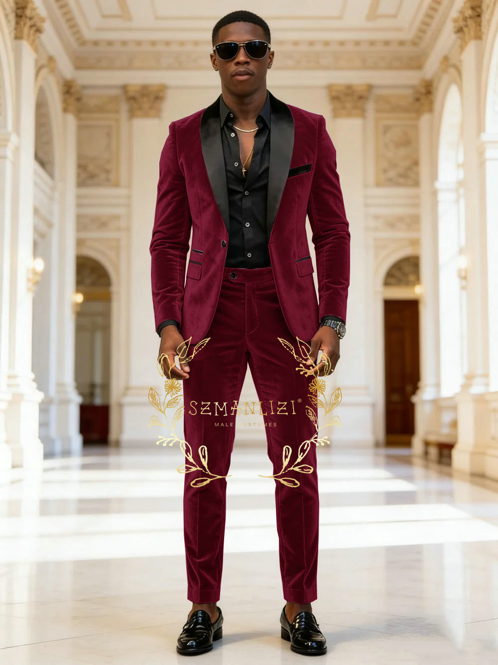 Dark Grey Velvet 2 Pieces Men  - Mens Fashion Dark Grey Pants 评论和价格