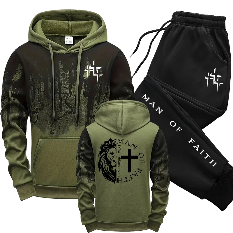 Man of Faith Pattern Men's Set - Jogger Sweatpants Men 评论和价格