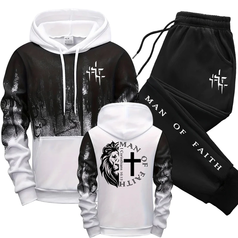 Man of Faith Pattern Men's Set - Jogger Sweatpants Men 评论和价格