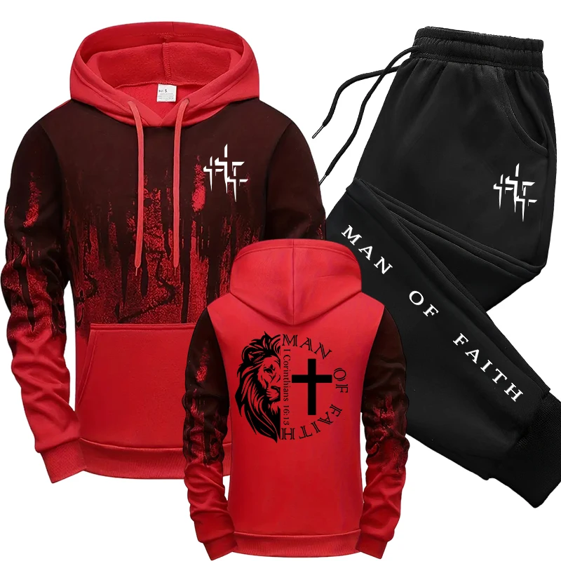 Man of Faith Pattern Men's Set - Jogger Sweatpants Men 评论和价格