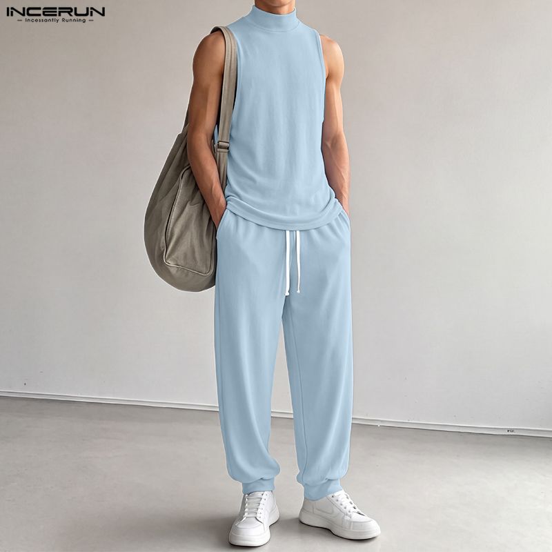 INCERUN Men Sets Solid Color T - Track Suit Men 评论和价格