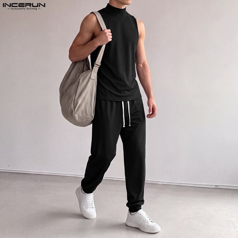 INCERUN Men Sets Solid Color T - Track Suit Men 评论和价格