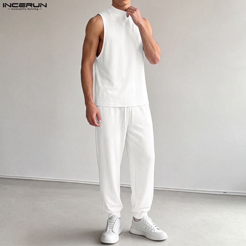 INCERUN Men Sets Solid Color T - Track Suit Men 评论和价格