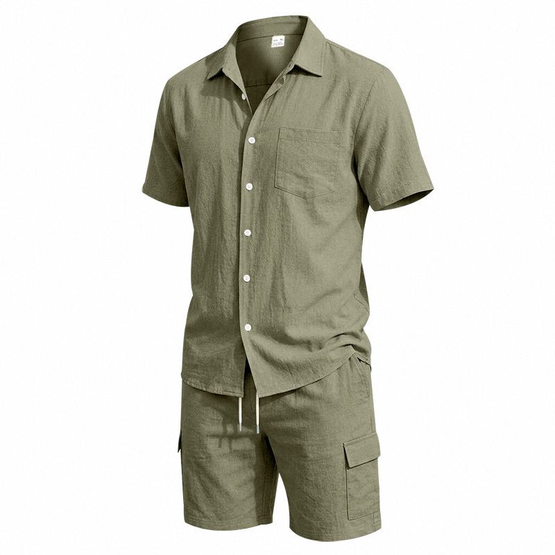 Men Summer American Linen Two  - Linen Shirt Summer 评论和价格