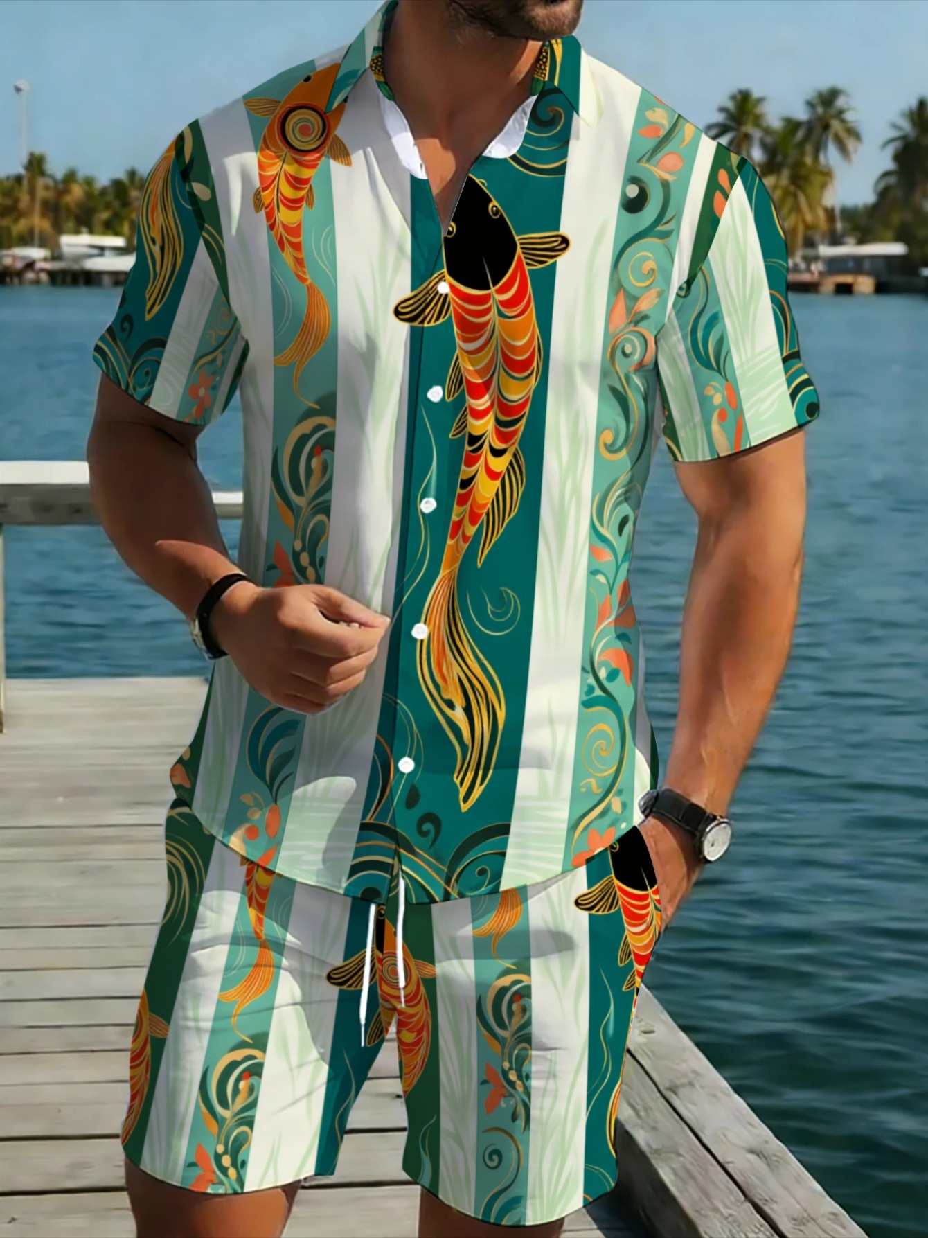 Traditional Lucky Fish Graphic - Track Suit Men 评论和价格